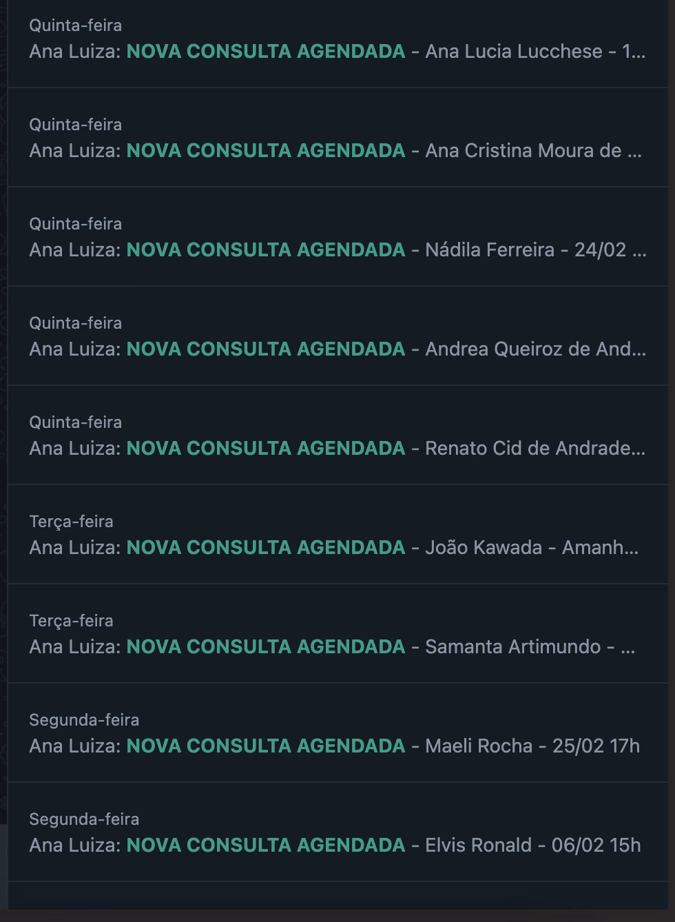 Print de WhatsApp: nova consulta paga chegando